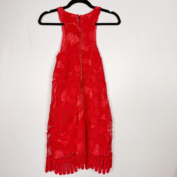 Lovers + Friends Small S Lace Mini Dress Red Cocktail Party Crew Neck Back Zip - Picture 2 of 10